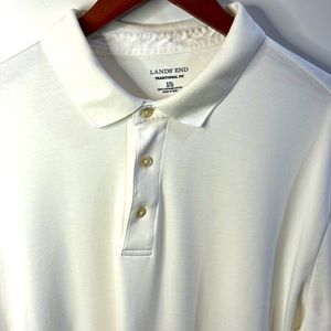 EUC Lands End white long sleeve traditional fit 3 button pullover collar…